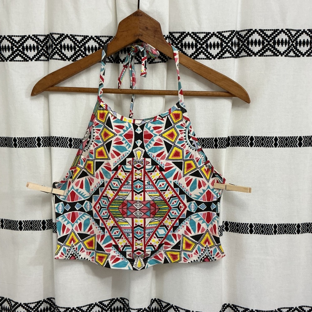 Billabong Halter Crop Top Women's M – Y2K Surf Boho Festival‎ Tribal Print